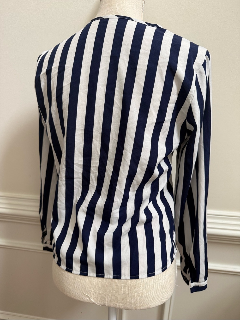 Striped V-Neck Button-Front Blouse - Navy/White - Picture 6 of 6